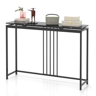 Konsolentisch, Beistelltisch aus Kunstmarmor 120 x 30 x 90 cm Schwarz