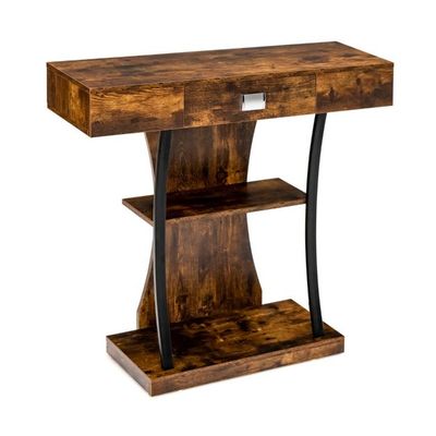 T-Förmiger Konsolentisch für kleine Räume 91 x 30 x 88 cm Rustikales Braun