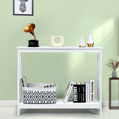 X-förmiger Schmaler Konsolentisch mit 2 Etagen 100 x 30 x 80 cm Weiss