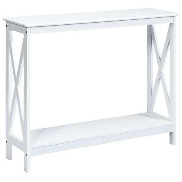 X-förmiger Schmaler Konsolentisch mit 2 Etagen 100 x 30 x 80 cm Weiss