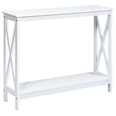 X-förmiger Schmaler Konsolentisch mit 2 Etagen 100 x 30 x 80 cm Weiss