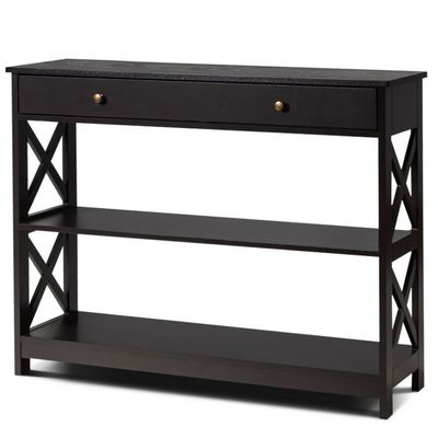 Konsolentisch 3 Ebenen mit Schublade Flurtisch aus Holz 100 x 30 x 80 cm Braun