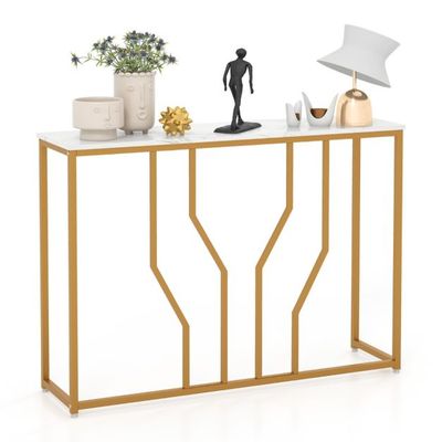 Konsolentisch mit Geometrischem Metallrahmen Eingangstisch 110 x 30 x 80 cm Gold + Weiss