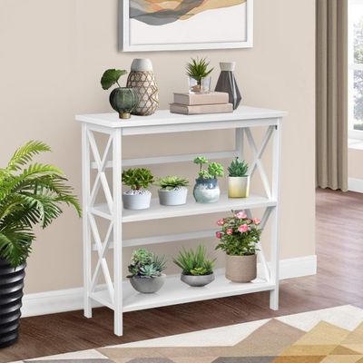 Konsolentisch aus Holz mit Kippschutz & Stabilem Rahmen Moderner Beistelltisch 79 x 32 x 86 cm Weiss