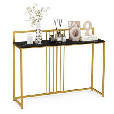 120 cm Konsolentisch mit Marmoroptik &amp; Goldfarbenem Metallgestell Moderner Flurtisch
