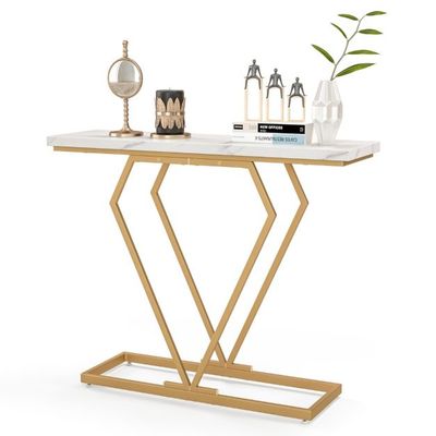 Konsolentisch Eingangstisch schmal Flurtisch mit Marmoroptik Beistelltisch für Wohnzimmer 100 x 29,5 x 80 cm
