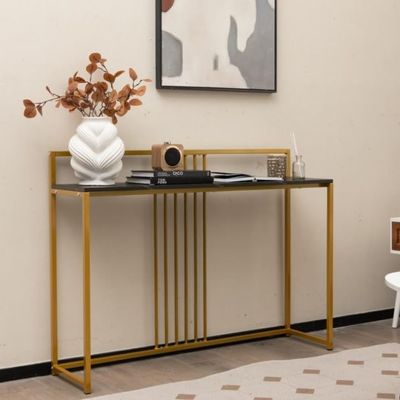 120 cm Konsolentisch mit Marmoroptik & Goldfarbenem Metallgestell Moderner Flurtisch