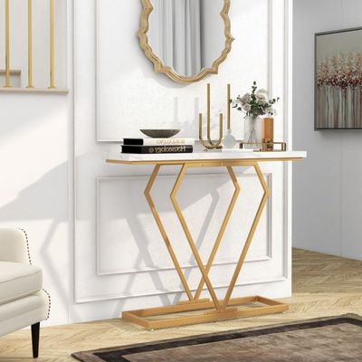 Konsolentisch Eingangstisch schmal Flurtisch mit Marmoroptik Beistelltisch für Wohnzimmer 100 x 29,5 x 80 cm