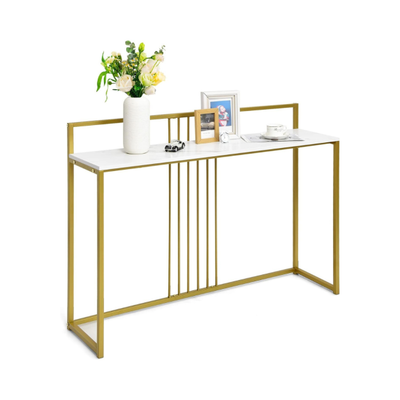 120 cm Konsolentisch mit Marmoroptik &amp; Goldfarbenem Metallgestell Moderner Flurtisch Weiss