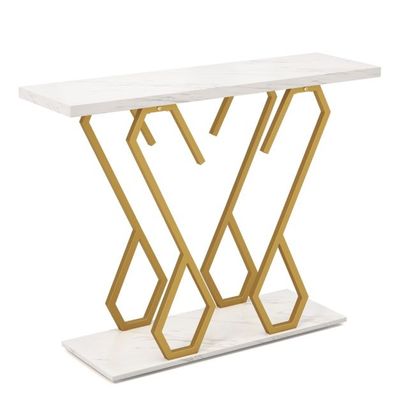 Konsolentisch aus Kunstmarmor Foyertisch Weiss und Gold