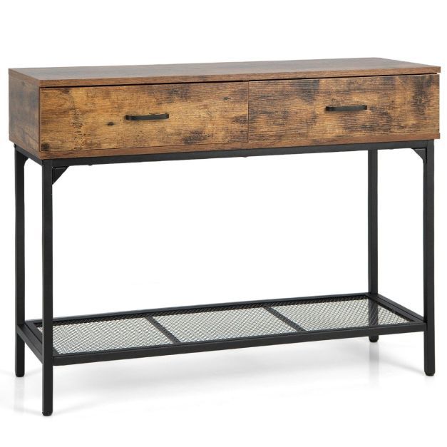 Konsolentisch mit 2 Schubladen Flurtisch Schlanker Eingangstisch 100 x 35 x 76 cm Rustikales Braun