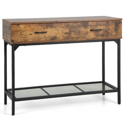 Konsolentisch mit 2 Schubladen Flurtisch Schlanker Eingangstisch 100 x 35 x 76 cm Rustikales Braun
