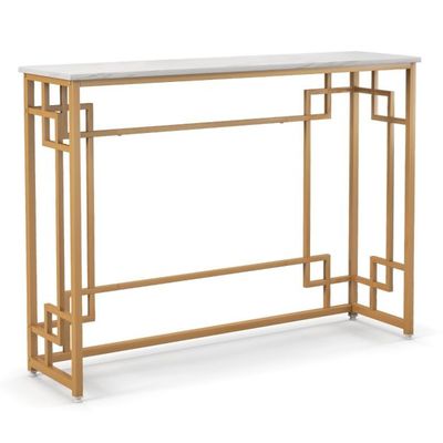 Konsolentisch mit Marmor &amp; Geometrischem Metallrahmen Eingangstisch Schmal Golden