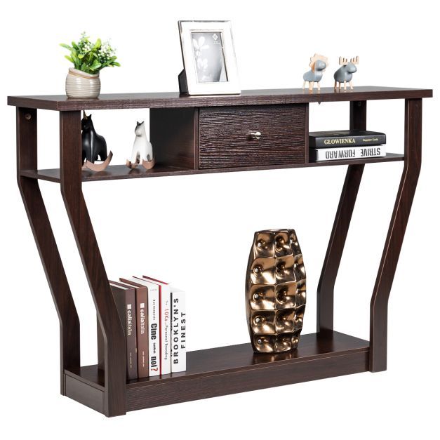 Konsolentisch Flurtisch mit Schublade und Regal 120 x 30 x 81 cm Braun