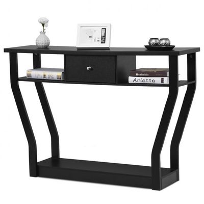 Konsolentisch schwarz Flurtisch mit Schublade und Regal 120 x 30 x 81 cm