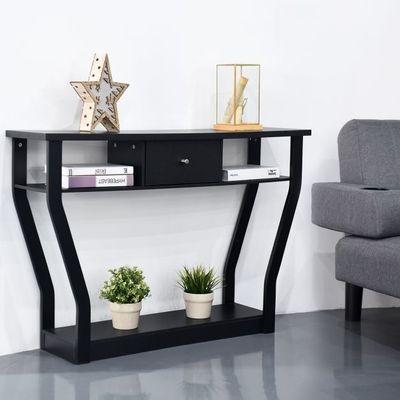 Konsolentisch schwarz Flurtisch mit Schublade und Regal 120 x 30 x 81 cm