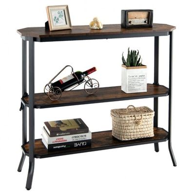 Industrieller 3 stufiger Konsolentisch, Regal mit offenen Ablagefächern und Metallrahmen 98 x 28 x 91,5 cm Braun
