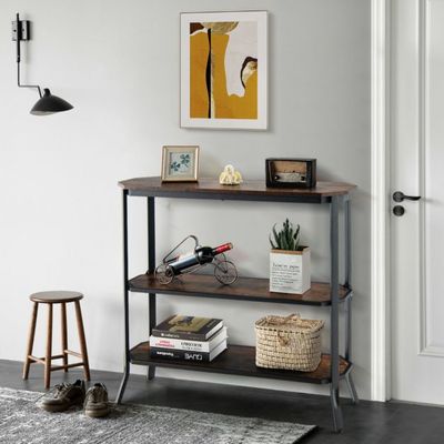 Industrieller 3 stufiger Konsolentisch, Regal mit offenen Ablagefächern und Metallrahmen 98 x 28 x 91,5 cm Braun