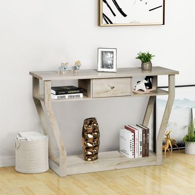Konsolentisch aus Holz mit Schublade &amp; Regal Eingangstisch Beistelltisch 120 x 30 x 81 cm Grau