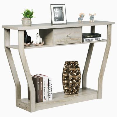 Konsolentisch aus Holz mit Schublade &amp; Regal Eingangstisch Beistelltisch 120 x 30 x 81 cm Grau