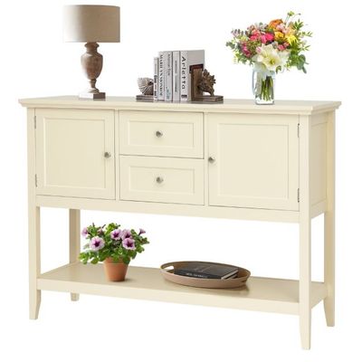 Konsolentisch Flurtisch mit 2 Schubladen und Schränken Buffet-Tisch Beistelltisch Holz Weiss