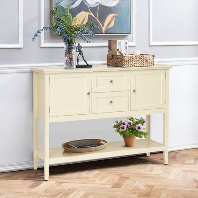 Konsolentisch Flurtisch mit 2 Schubladen und Schränken Buffet-Tisch Beistelltisch Holz Weiss