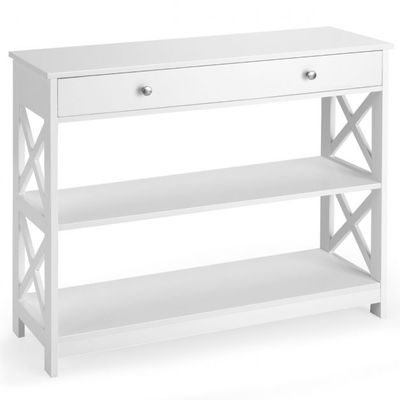Konsolentisch 3-Stufiger Aufbewahrungsregal mit 1 Schublade und 2 Ablageflächen 100 x 30 x 80 cm Weiss