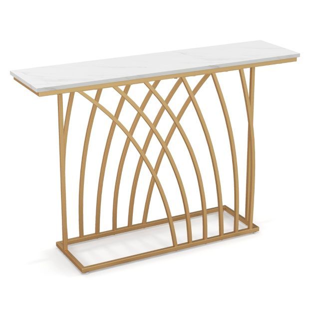 Schmaler Konsolentisch mit Marmor Optik &amp; Geometrischem Metallrahmen 120 x 30 x 80 cm