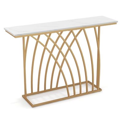 Schmaler Konsolentisch mit Marmor Optik &amp; Geometrischem Metallrahmen 120 x 30 x 80 cm