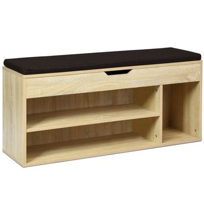 Schuhbank Schuhkommode Schuhablage mit Sitzkissen Holz 104 x 48 x 30 cm Natur