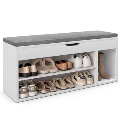 Schuhbank Schuhkommode Schuhablage mit Sitzkissen Holz 104 x 48 x 30 cm grau