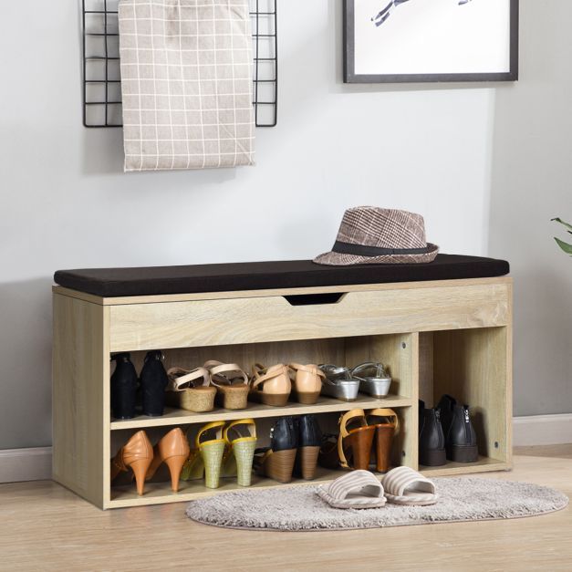 Schuhbank Schuhkommode Schuhablage mit Sitzkissen Holz 104 x 48 x 30 cm Natur