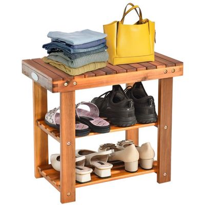 Schuhregal mit Sitzbank &amp; 2 Ablagen Schuhschrank aus Holz Schuhständer 50 x 28 x 45 cm