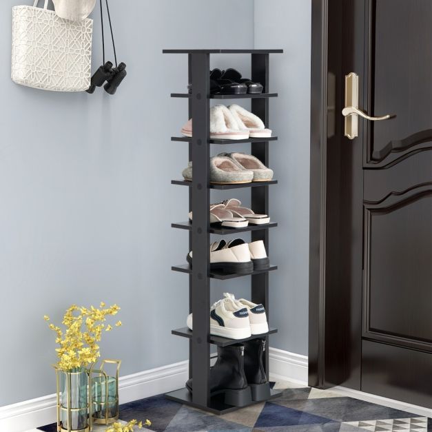 Schuhregal aus Holz 8-stöckiges Schuhregal Schuh-Organizer vertikal 27,5x26,5x110cm Schwarz