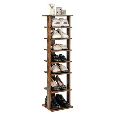 Höheverstellbarer 8 stufiger Schuhständer aus Holz Platzsparendes Schuhregal Braun