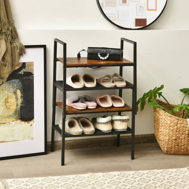 2-Stöckiges Stapelbares Regal-Set aus Holz- &amp; Metall 54 x 32 x 52 cm Braun + Schwarz