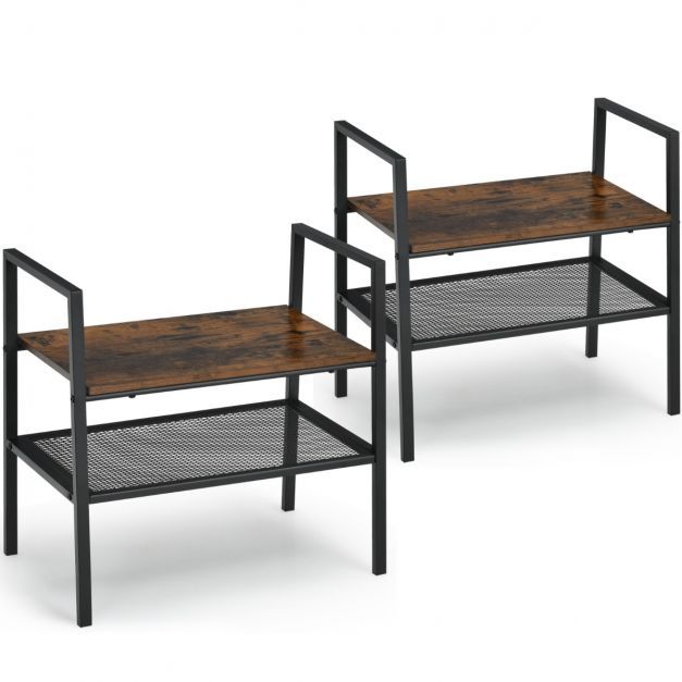 2-Stöckiges Stapelbares Regal-Set aus Holz- &amp; Metall 54 x 32 x 52 cm Braun + Schwarz