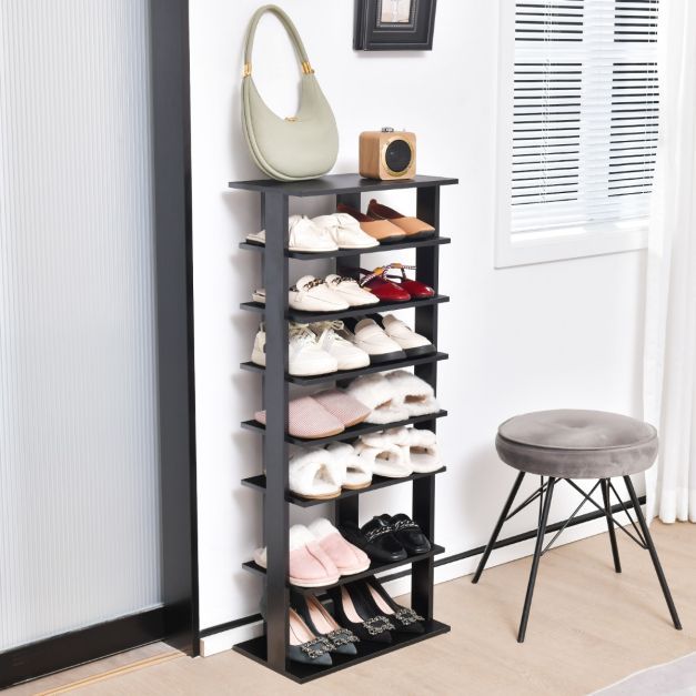 Höheverstellbarer 8 stufiger Schuhständer aus Holz Schuhregal Freistehendes Eckregal Braun
