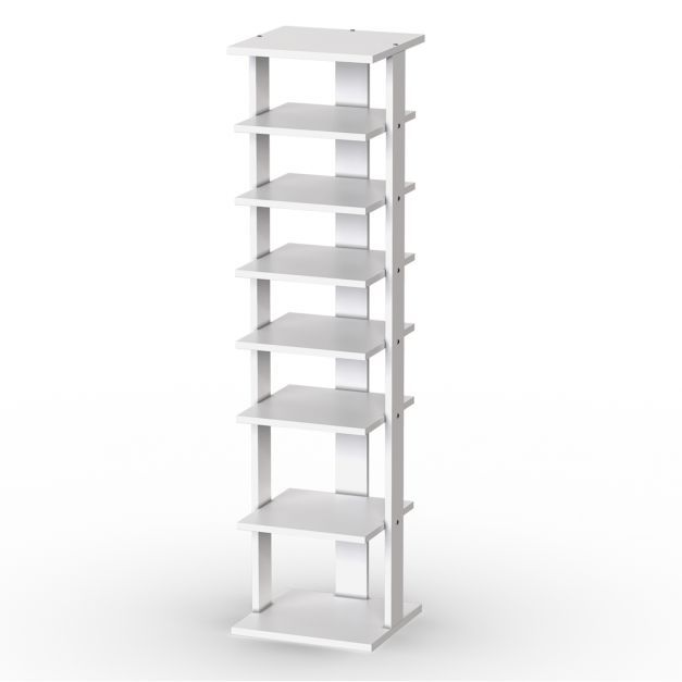 Schuhregal aus Holz Schuhständer 8-stöckig Schuh-Organizer vertikal Lagerregal Weiss