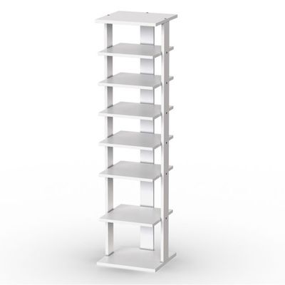 Schuhregal aus Holz Schuhständer 8-stöckig Schuh-Organizer vertikal Lagerregal Weiss