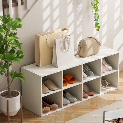 Schuhbank mit Sitzfläche Schuhregal aus Holz 230 kg Belastbar 102 x 30 x 41 cm Weiss