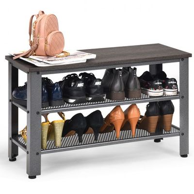 Schuhregal Schuhbank Schuhständer mit 2 Schuhablage und Sitzfläche Grau 73 x 30 x 45 cm