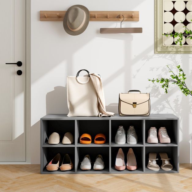 Schuhbank mit Sitzfläche Schuhregal aus Holz 230 kg Belastbar 102 x 30 x 41 cm grau