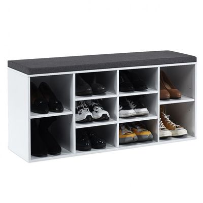 Schuhbank mit Sitzfläche Schuhregal Schuhkommode Schuhablage Schuhschrank Sitzbank mit Regal &amp; Sitzkissen Holz Weiss