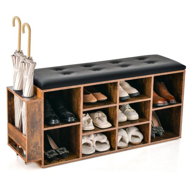 Schuhbank mit Schirmständer Eingangsbank mit verstellbarer Ablage 110 x 30 x 52 cm