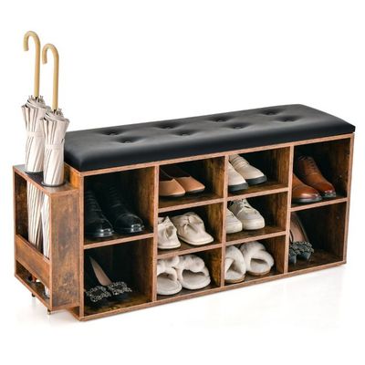 Schuhbank mit Schirmständer Eingangsbank mit verstellbarer Ablage 110 x 30 x 52 cm