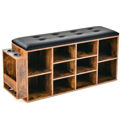 Schuhbank mit Schirmständer Eingangsbank mit verstellbarer Ablage 110 x 30 x 52 cm