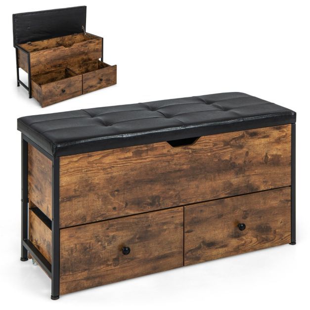 Schuhbank / Truhe mit Sitzfäche &amp; 2 Schubladen &amp; Verstellbarer Fussstützen &amp; Rollen