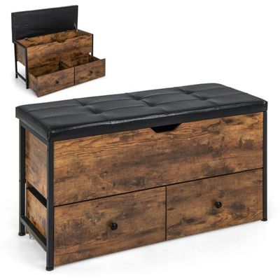 Schuhbank / Truhe mit Sitzfäche &amp; 2 Schubladen &amp; Verstellbarer Fussstützen &amp; Rollen
