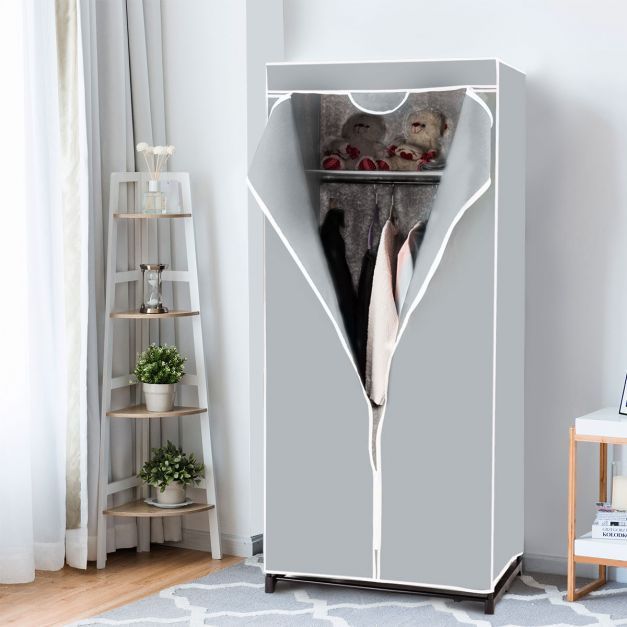 Kleiderschrank Stoffschrank mit Kleiderstange 75 x 50 x 170 cm, grau